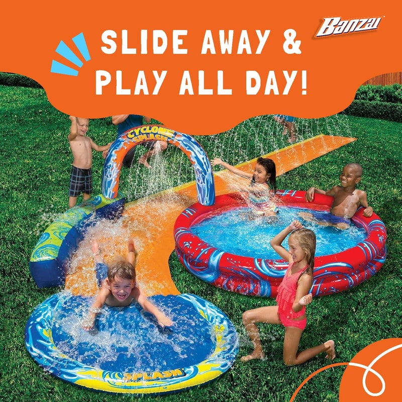 Banzai Cyclone Splash Water Park Outdoor Backyard Inflatable Toy with Sprinkling Slide and Kiddie Pool - Image 5